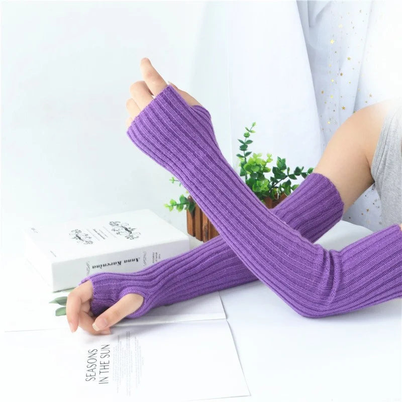 Y2k Knitted Arm Warmers Gloves Women Woolen Long Fingerless Sleeve Female Anime Mittens Casual Warm Soft Wrist Sleeves Harajuku