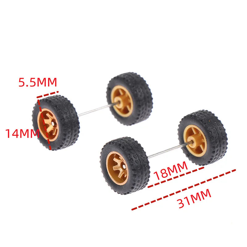 1:64 Alloy Car Accessories Wheels Model Modification Hub Rubber Tires Racing Vehicle Toy Cars Upgrade Original Front Rear Tires