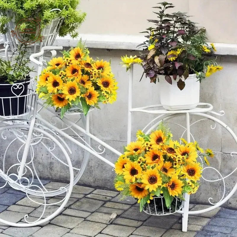 2PCS Artificial Sunflower Stems Bouquet With Stem For Home Outdoor UV Resistant Indoor Wedding Kitchen Table Fake Flower Decor