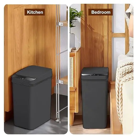 12L Black Smart Trash Can Waterproof Automatic Sensor Garbage Can for Bathroom Kitchen Toilet Motion Sensor Trash Can Smart Home