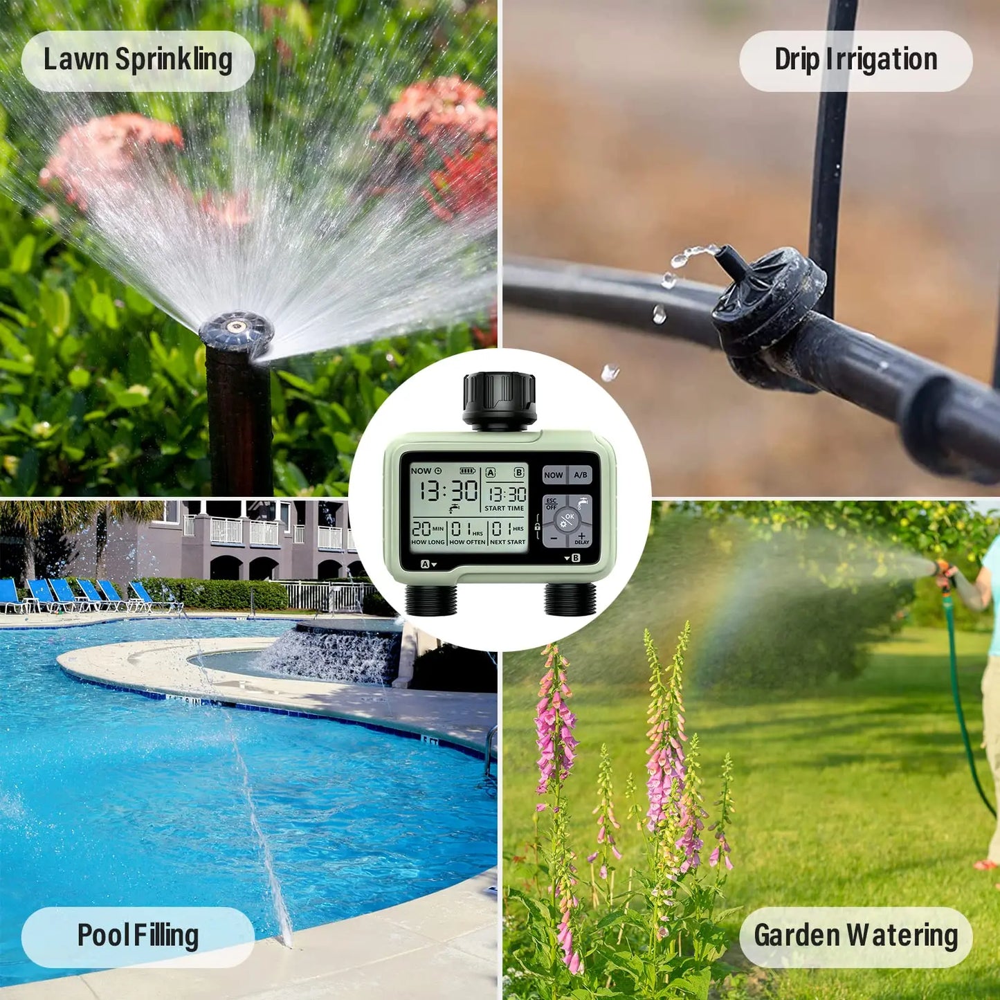 Super Timing System 2-Outlet Water Timer Precisely Watering Up Outdoor Automatic Irrigation Fully Adjustable Program