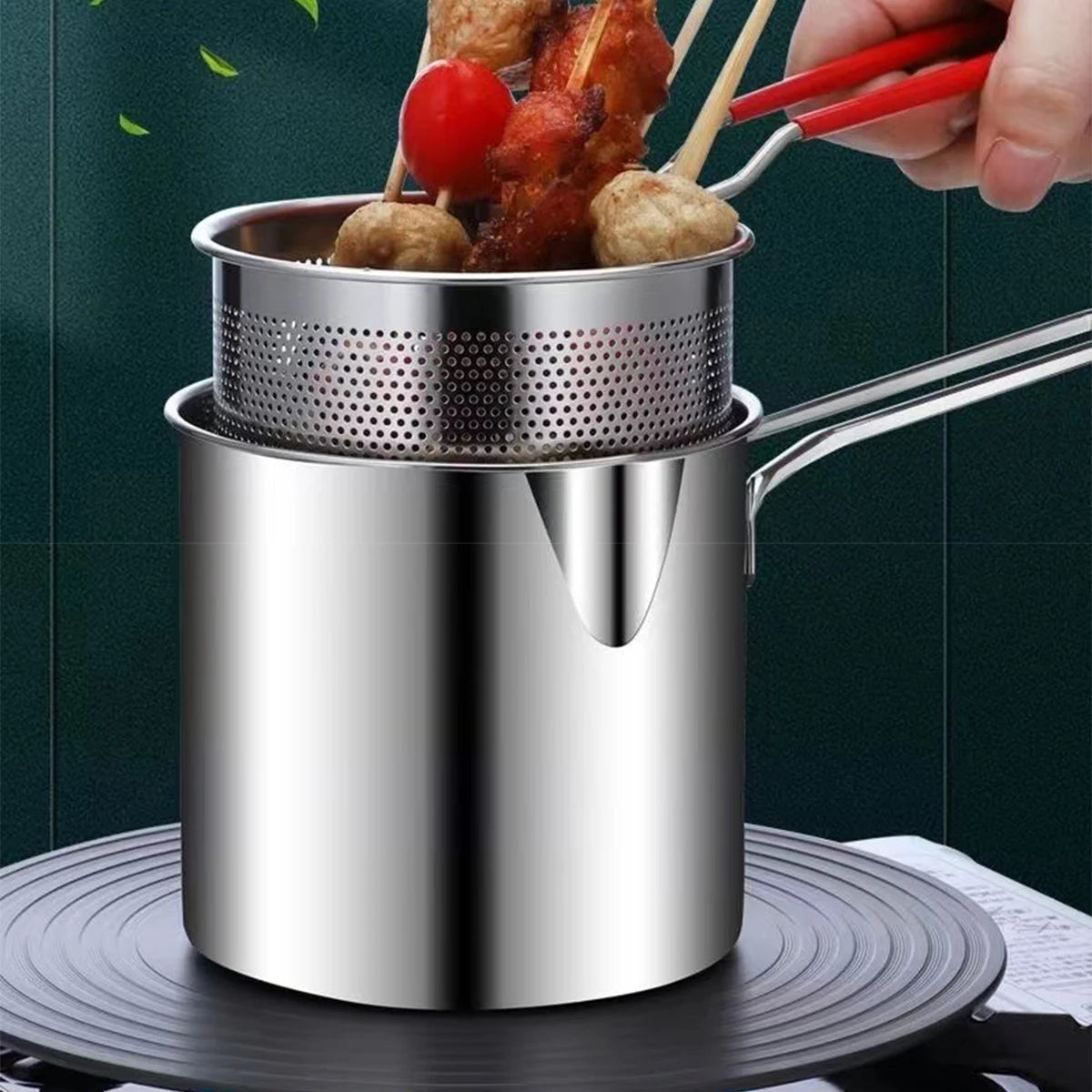 Stainless Steel Fryer With Basket Multi-Function Small Pot Kitchen Chicken Other Cooking Utensils