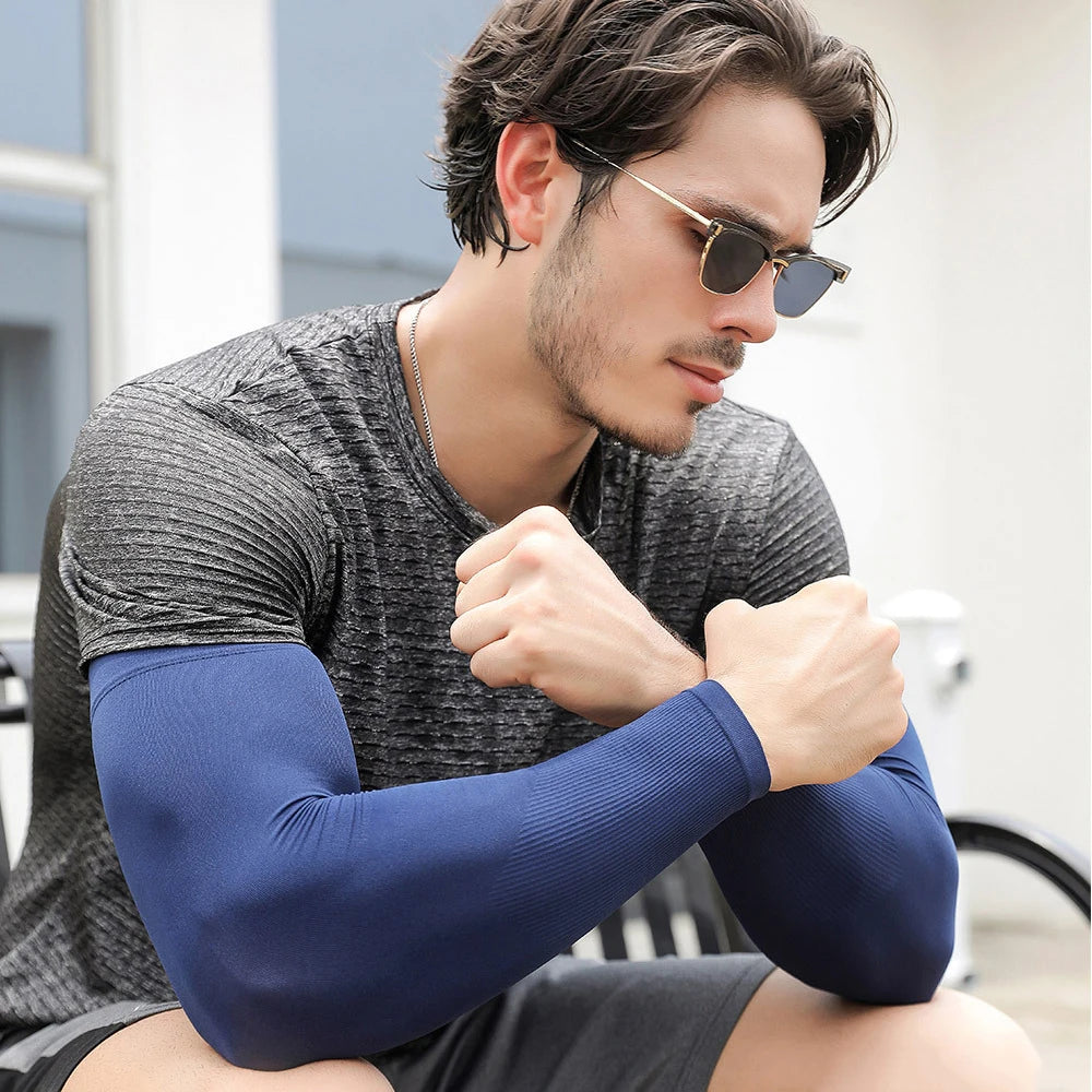 1 Pair Summer Sunscreen Sleeves Ice Silk Men's Plus Size Arm Protection UV Protection Gloves Arm Sleeves Quick Dry Arm Warmer