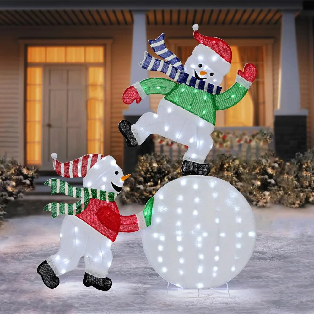 5.6 FT Christmas Outdoor Snowman Lighted, 120 Cool White LEDs Twinkle Effect 2 Snowman Playing Snowball Christmas Holiday I