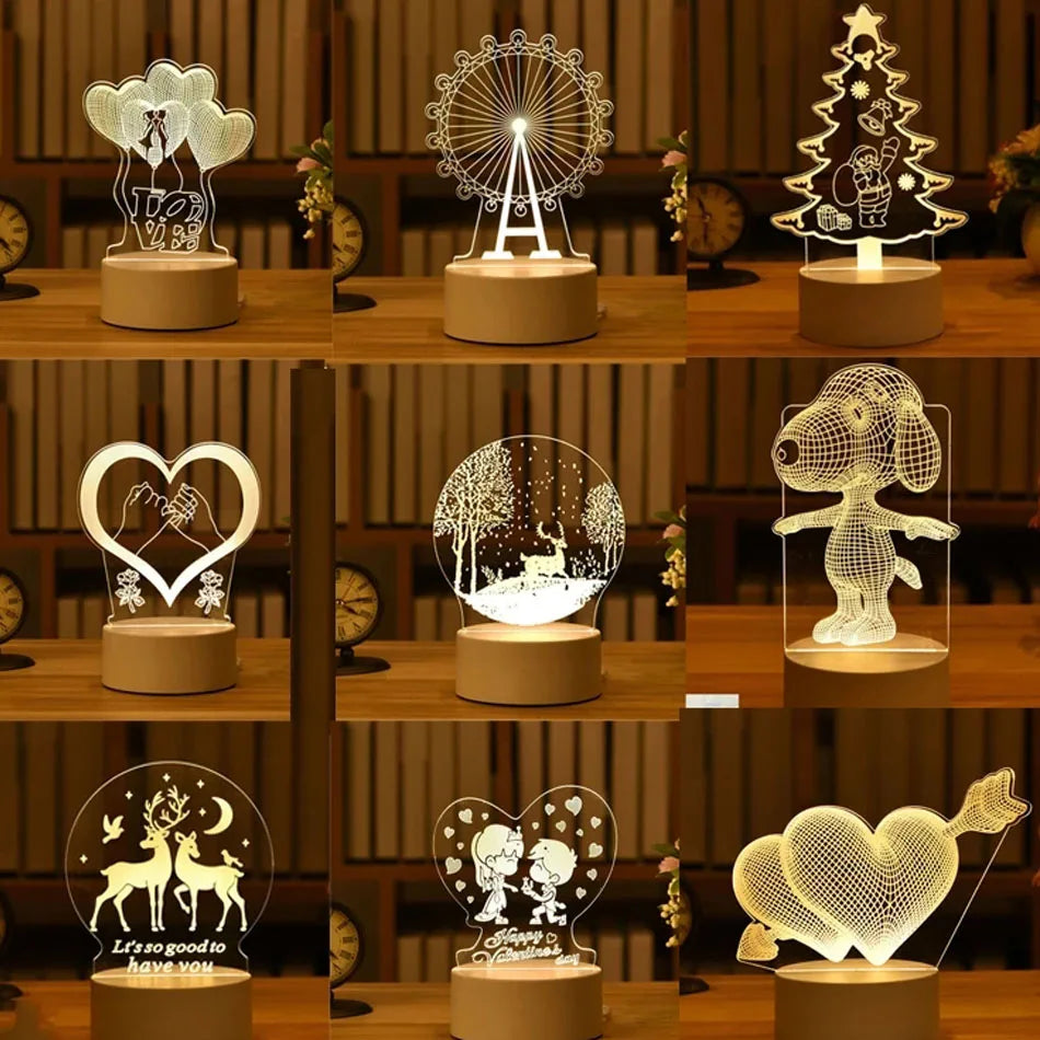 3D Lamp Acrylic USB LED Night Lights Neon Sign Lamp Xmas Christmas Decorations for Home Bedroom Birthday Decor Wedding Gifts