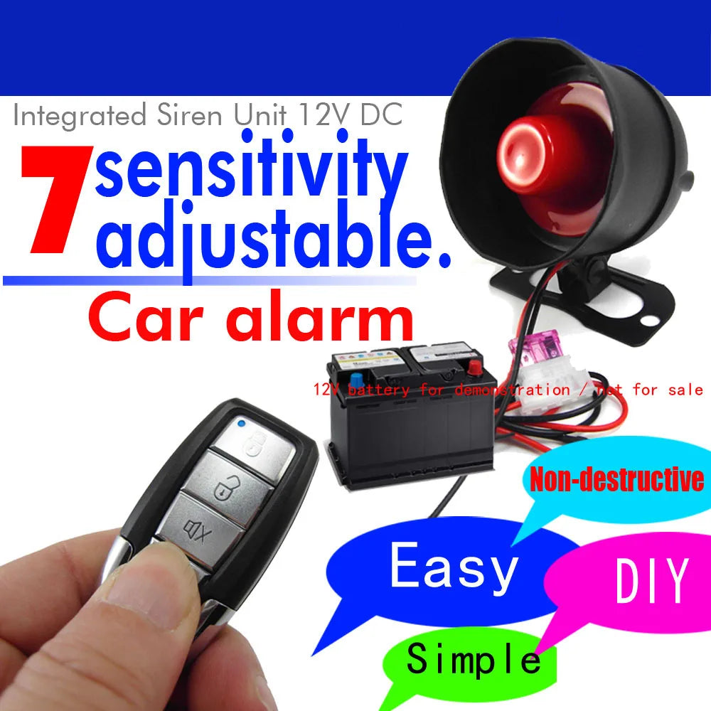 Universal Car Alarm 12V Automobile Protection System Device 7-Levels Sensitivity Vehicle Alarm System with 2 Remote Controllers