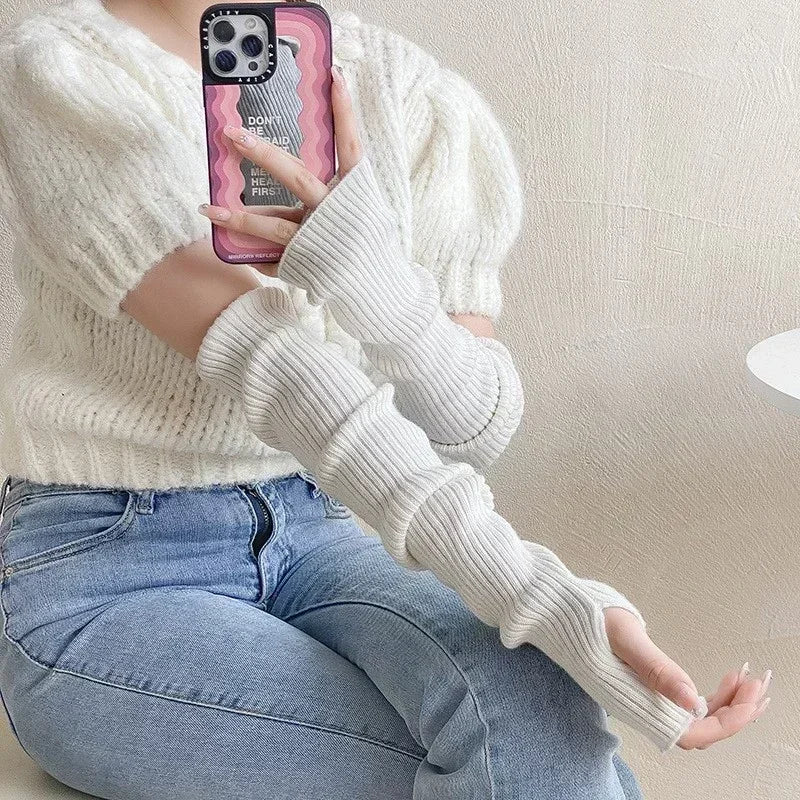 2024 New Spring Y2K Sweet Knitted Arm Warmers Long Sleeve Fingerless Gloves Harajuku Girls Punk Gothic Accessories Mittens