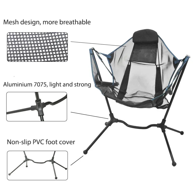 2024 Hotsale Factory Price High Quality Outdoor Swinging Rocking Recliners Folding Camping Chair with Bag