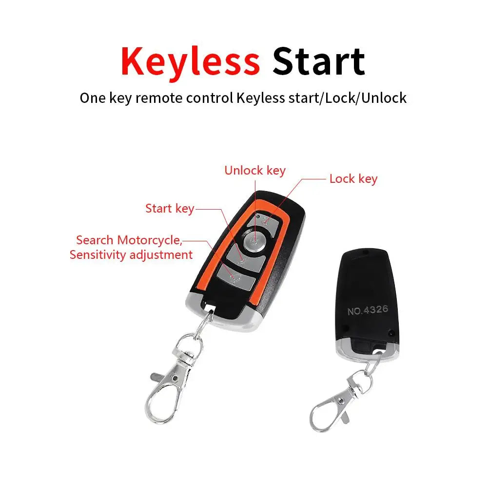 12V General Motorcycle One-way Anti-theft Anti-cutting Wire Safety Alarm System Anti-theft Remote Control Engine Start Keychain