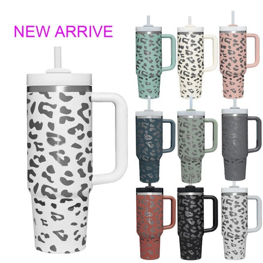 40oz Stainless Steel Coffee Tumbler Thermos leopard laser logo