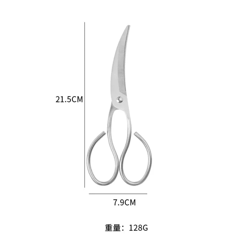 Stainless Steel Barbecue Scissors Curved Mouth Kitchen Scissors Korean Style Barbecue Kitchen Scissors Chicken Bone Scissor