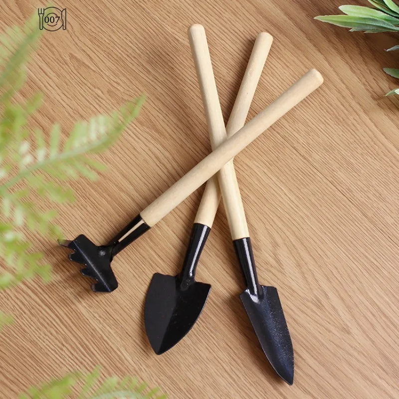 3 Piece Set Mini GardeningPotting Tools WoodenHandle Shovel Rake ShovelMultifunctional HouseholdPlant Bonsai Tools