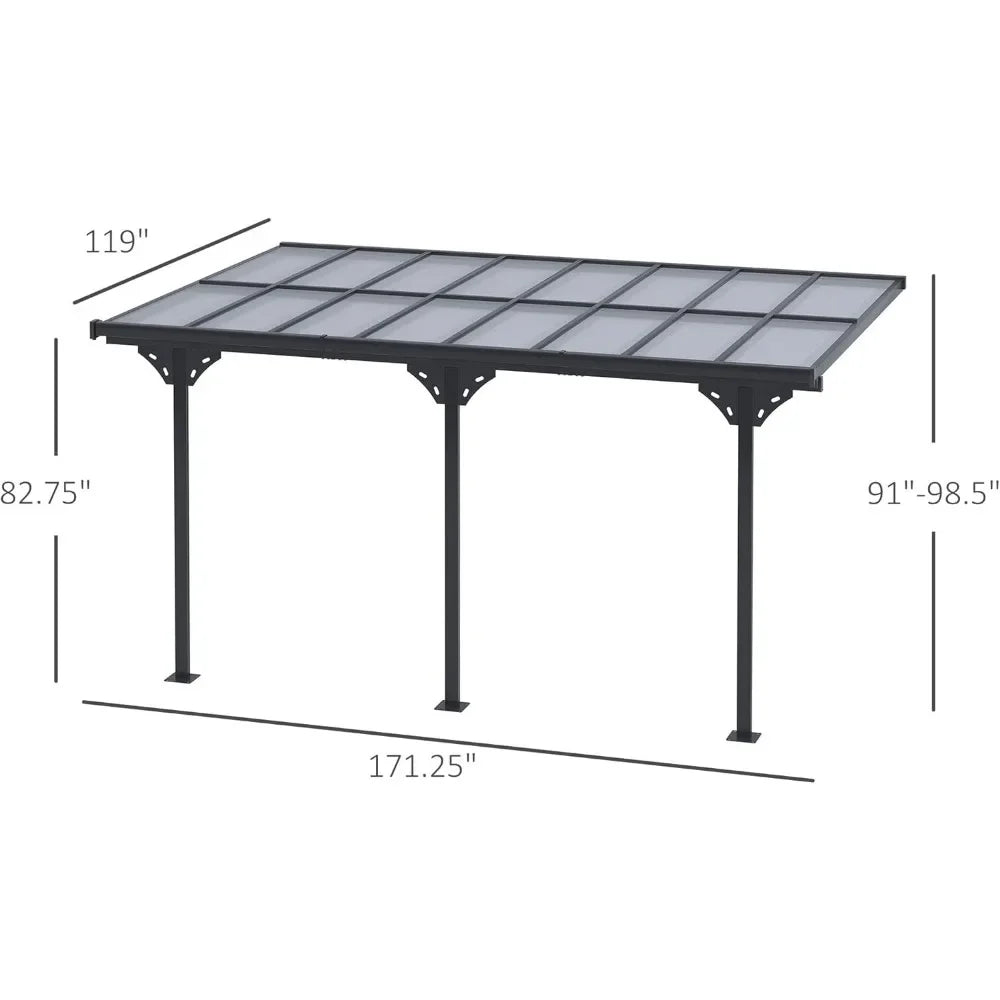 14.5' x 10' Outdoor Polycarbonate Pergola, Transparent UV Blocking Awning, Hardtop Deck Gazebo with Adjustable Posts and Height