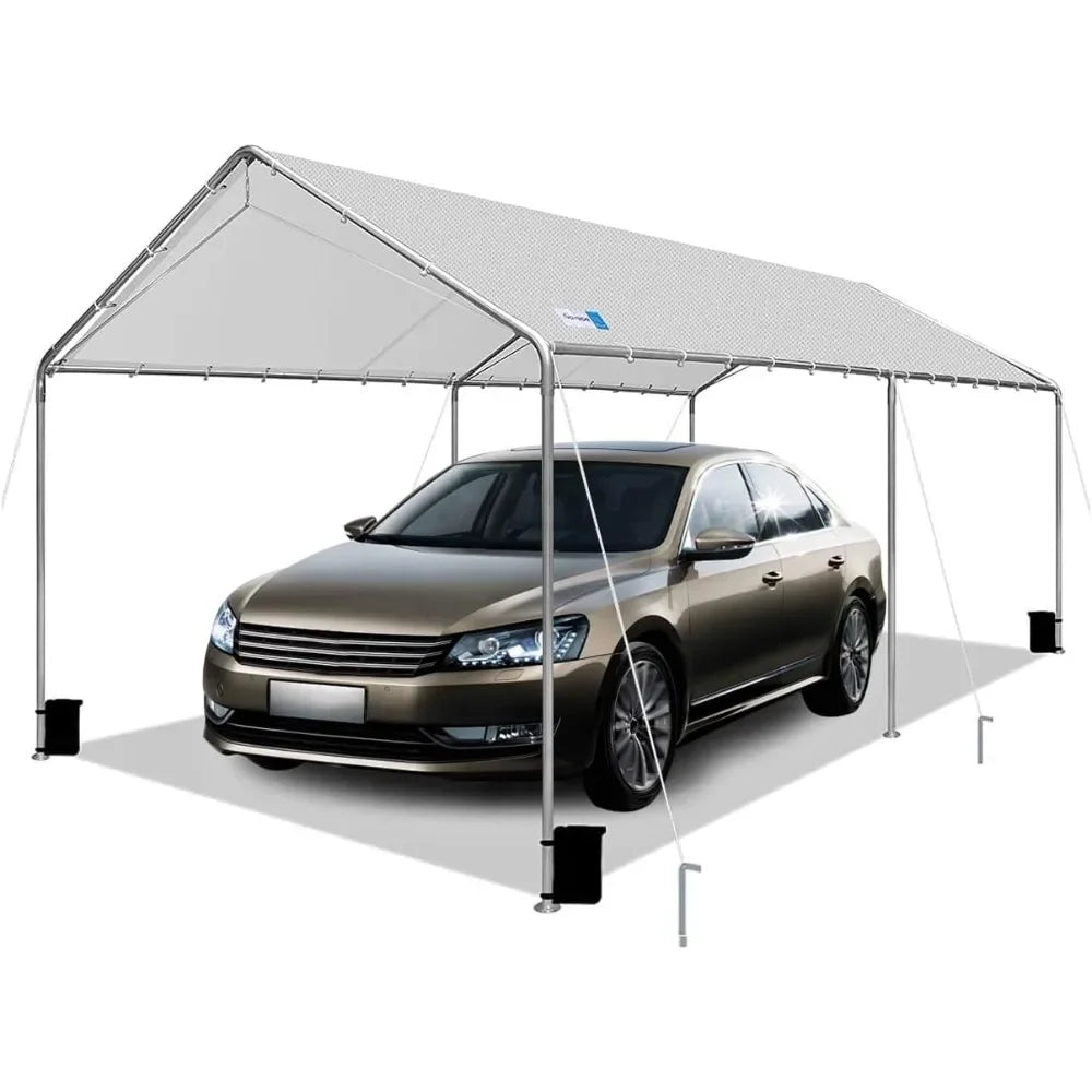 Heavy Duty Carport, Waterproof & UV Protected Garage Top Tarp Shelter Cover with Reinforced Steel Cables