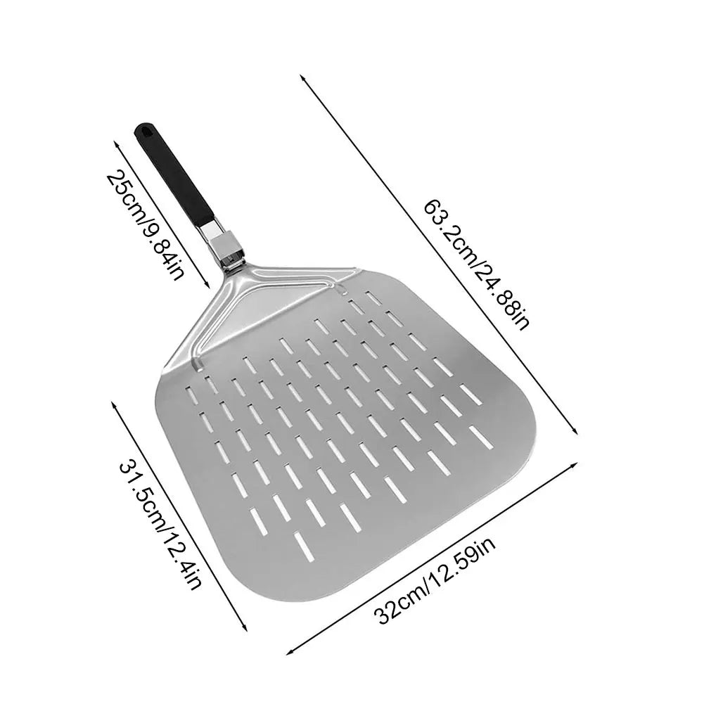 Stainless Steel Perforated Pizza Paddle with Foldable Handle Pizza Lifter Transfer Tool Multi-function Kitchen Utensils