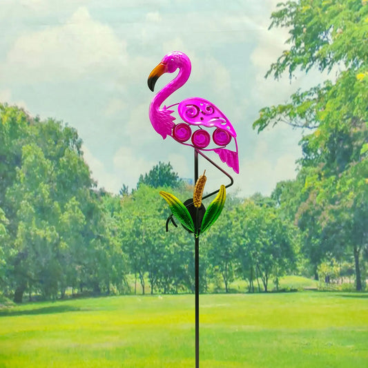 Solar Cutout Pink Flamingo Outdoor Solar Garden Patio Decoration Wrought Iron Mosaic Lawn Lights