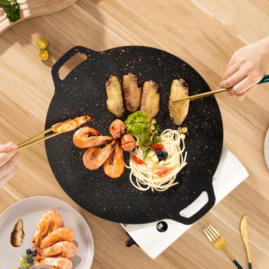 Korean Iron Grill BBQ Pot Multi-Griddle Outdoor Portable Induction Cooker Card Type Oven Grill Pan Non-stick Barbecue Plate