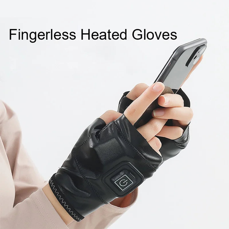 Smart Heating Leather Gloves Winter Warm Fingerless Hand Wrist  Wireless Heated Promote blood circulation Mittens Keep Warm