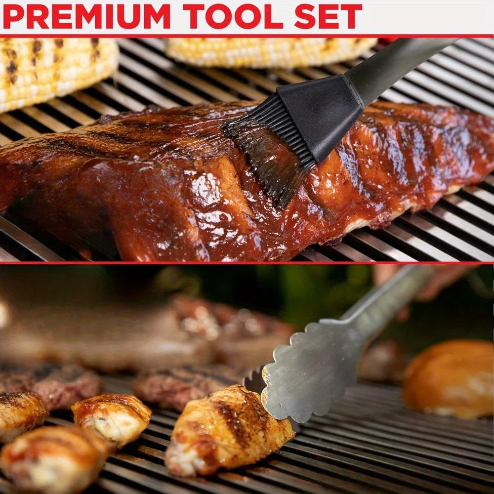 15 Pieces Stainless Steel BBQ Tools Set BBQ Spatula Teppanyaki Tools BBQ Combination Grilling Tools For Camping Patio Barbecue