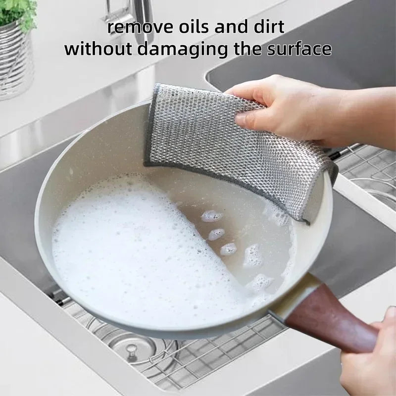 10pcs  Dishcloth Silver Wire Cleaning Cloths Kitchen Dish Pot Washing Cloth Double-sided Thickened Towel Steel Wire Rags