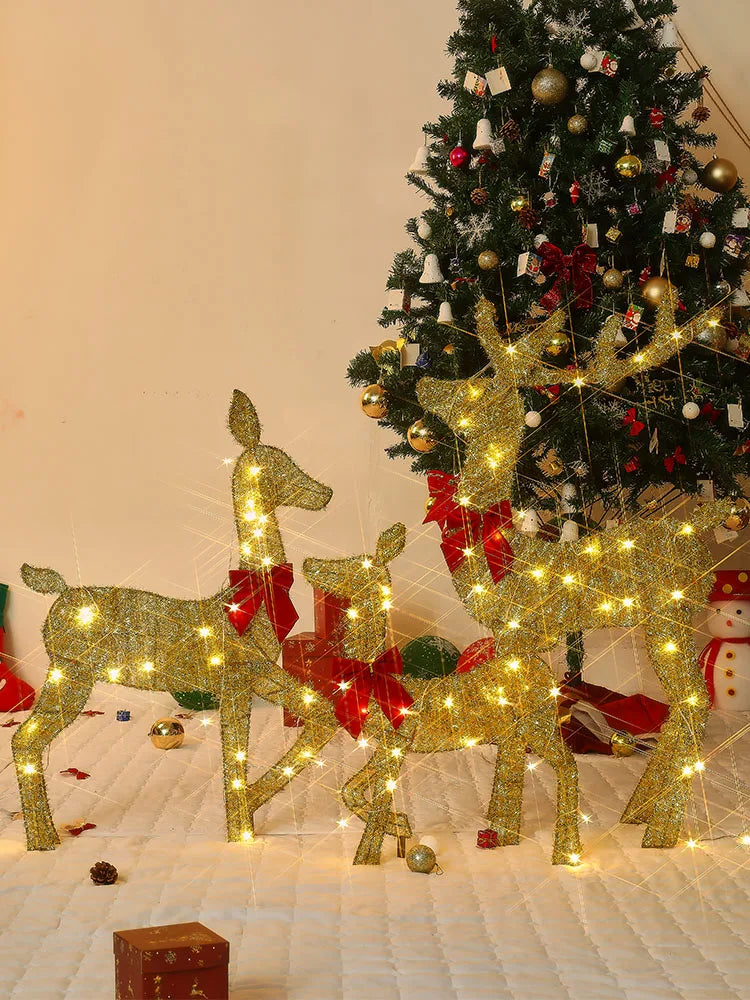 3PCS Lighted Christmas Deer Family Outdoor Yard Decor Winter Decorations Glowing Reindeer Outdoor Yard Ornament New Year 2025