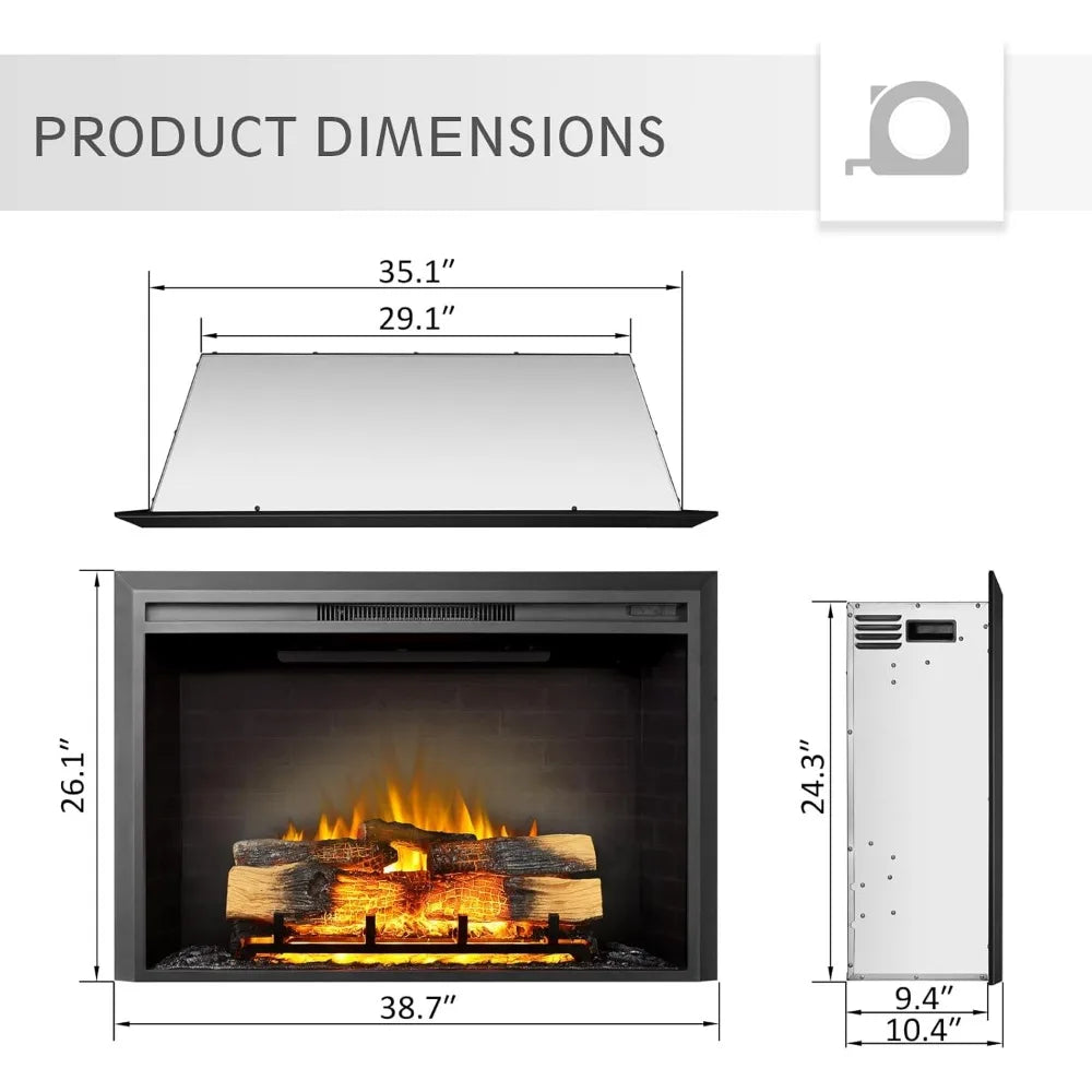 39" W Electric Fireplace Insert (EF265), Fireplace Heater 750/1500W, Fire Crackling Sound, Remote Control, Fire Pit