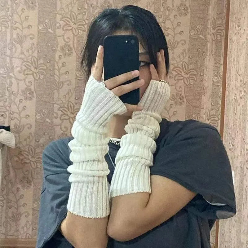 Y2k Knitted Arm Warmers Gloves Women Woolen Long Fingerless Sleeve Female Anime Mittens Casual Warm Soft Wrist Sleeves Harajuku