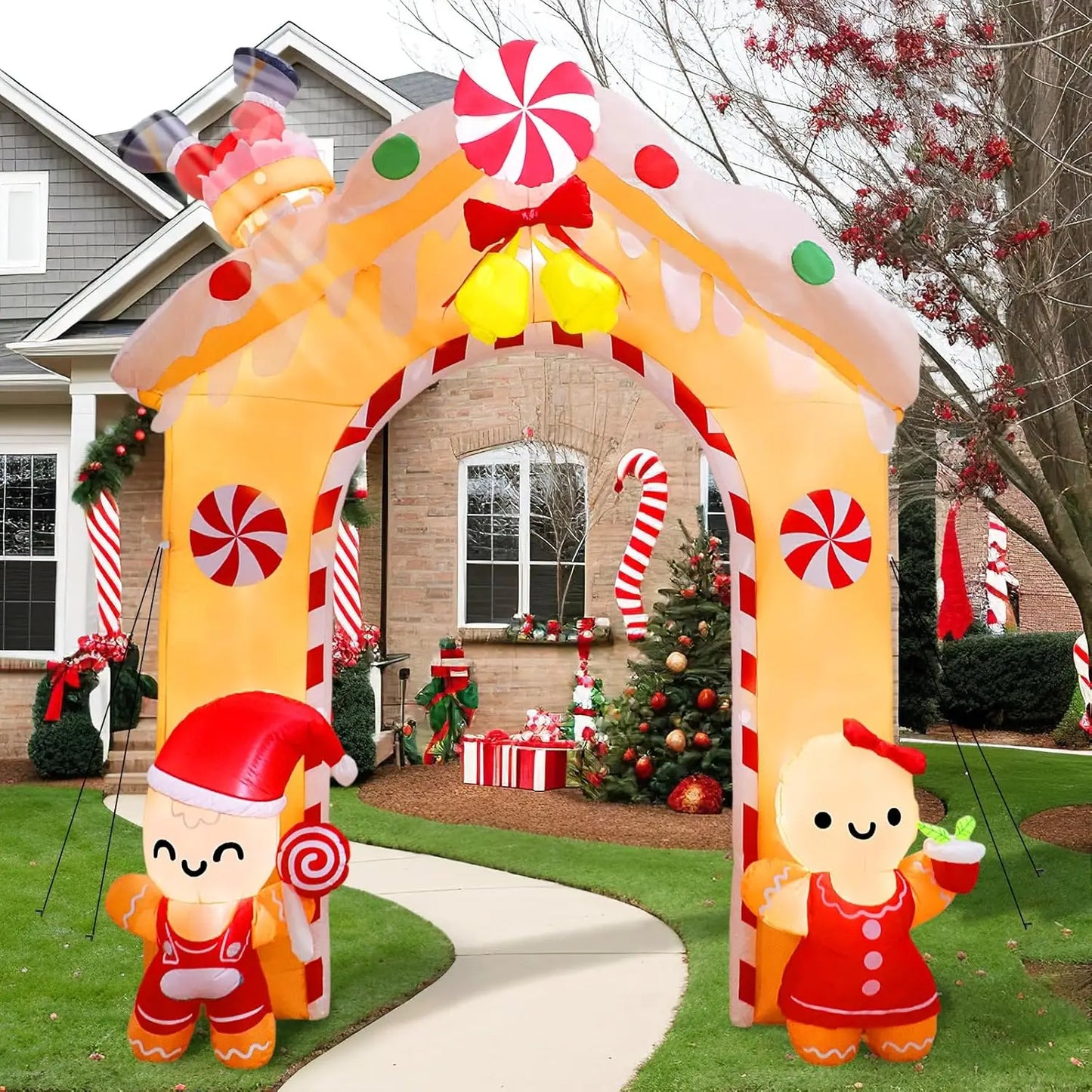 10FT Gingerbread Man Inflatable Archway with LED Lights, Christmas Yard Decoration for Outdoor Parties