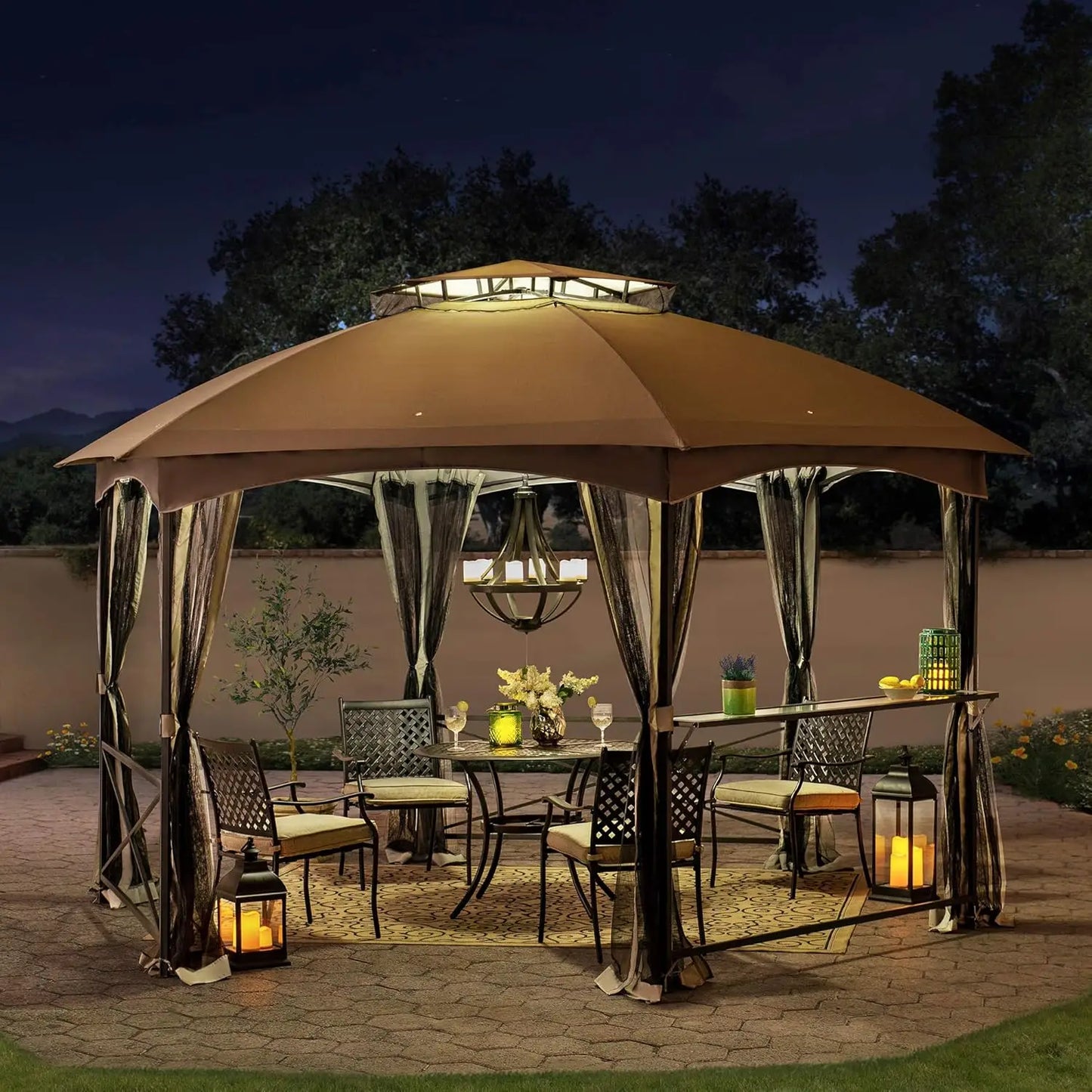 Hexagon Steel Gazebo with 2-Tier Dome Roof Protection & Durable Design Unique & Stylish Design Multiple Scenery Application