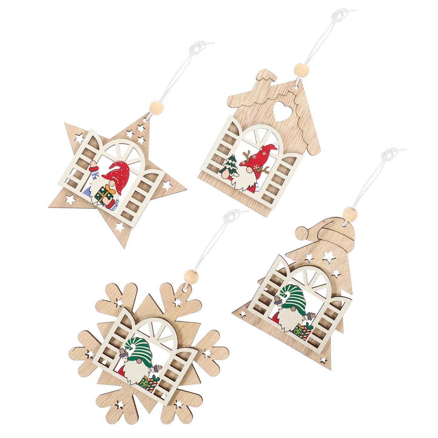 12 Pcs Christmas Tree Wooden Pendants Ornaments House Tiered Tray Decor Hanging The Gift Gifts for Stocking Stuffers Xmas