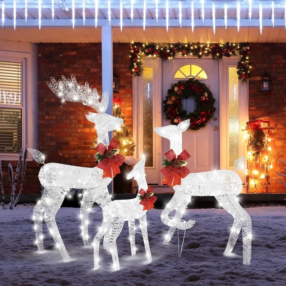 3-Piece Lighted Christmas Reindeer Family Set Outdoor Decorations, Weather Proof Deer Family Set of 3 Christmas Ornament