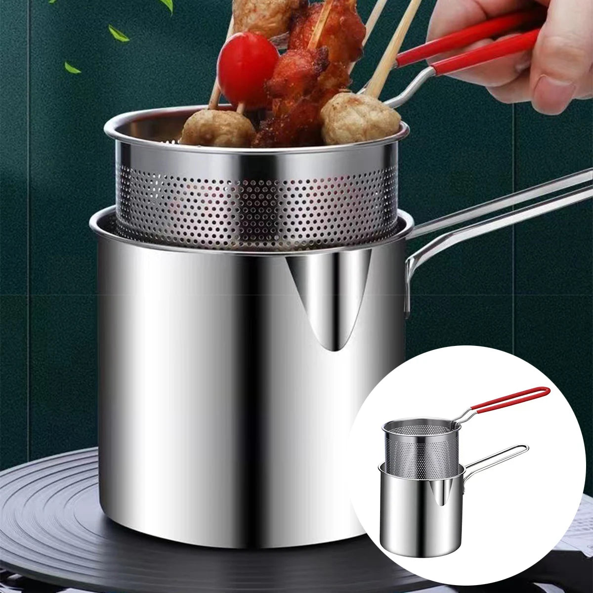 Stainless Steel Fryer With Basket Multi-Function Small Pot Kitchen Chicken Other Cooking Utensils