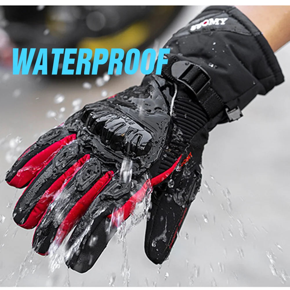 Waterproof Motorcycle Gloves Winter Thickening Touch Screen Full Finger Gloves Protective Anti-fall Non-slip Riding Moto Gloves