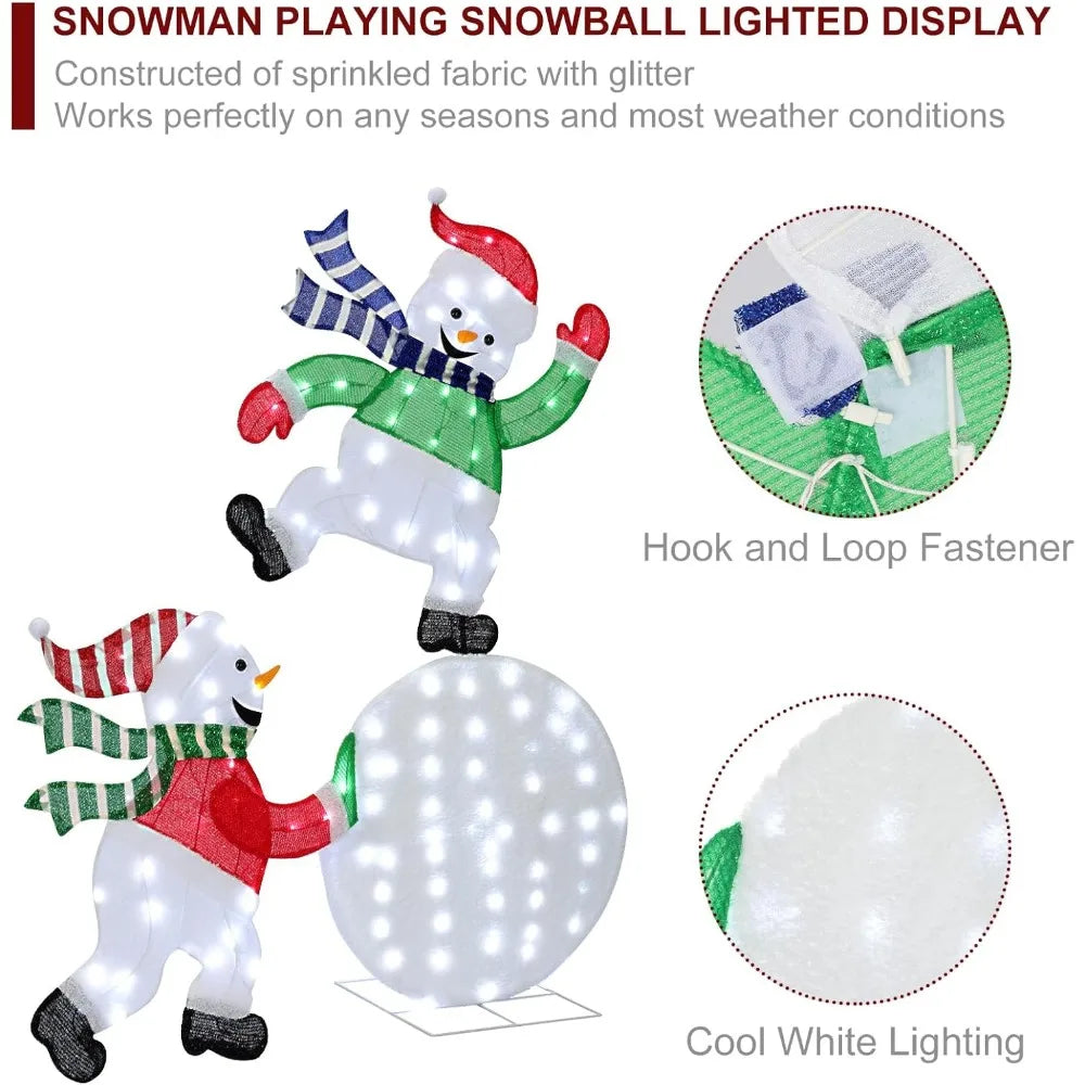 5.6 FT Christmas Outdoor Snowman Lighted, 120 Cool White LEDs Twinkle Effect 2 Snowman Playing Snowball Christmas Holiday I