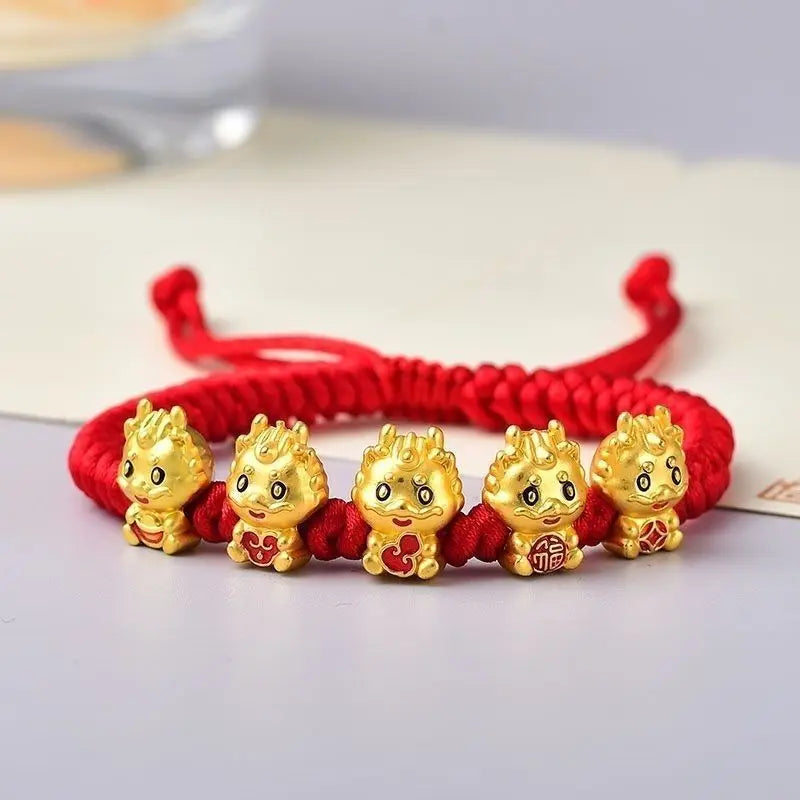 Year of The Dragon Life Bracelet Men's and Women's Wufu Golden Dragon Hand Rope Zodiac LongLong Red Rope Weaving New Year Gifts