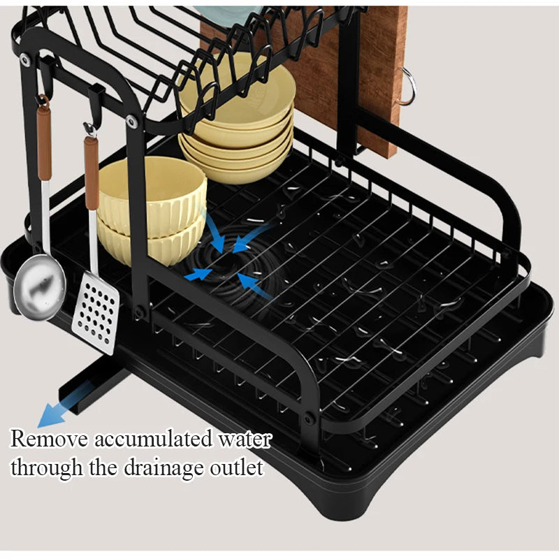 2 Tier Dish Bowl Drainer Storage Rack Kitchen Dish Drying Rack with Drain Basket Countertop Dinnerware Organizer Drainboard