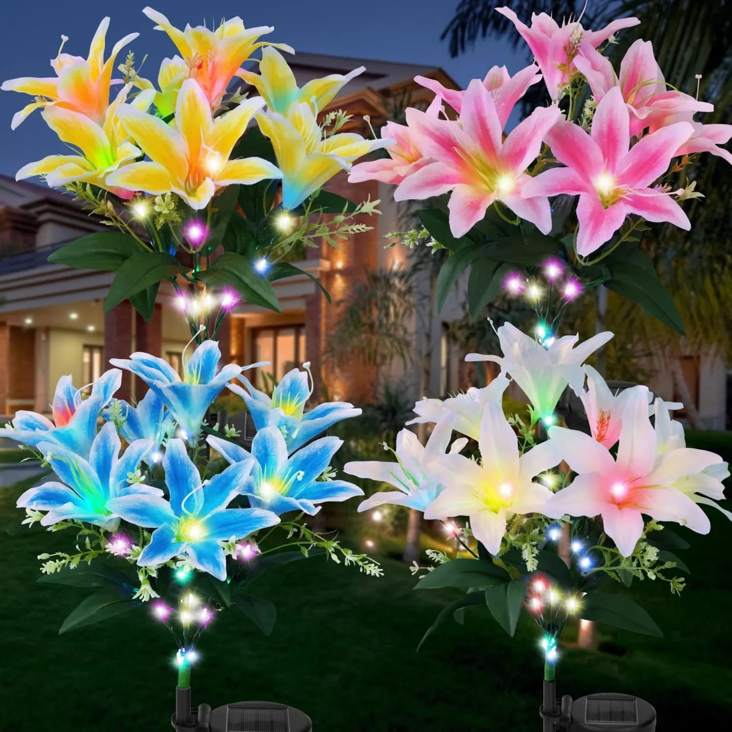 7 Head Orchid Flower Solar Lights Outdoor Waterproof Landscape Decor Lamp for Garden Yard Pathway Porch Lawn Backyard Decoration