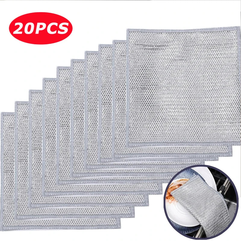 1/20pcs Magic Cleaning Cloth Thickened Double -sided Metal Steel Wire Rags Kitchen Dish Pot Washdishing Cloths Towel Clean Tools