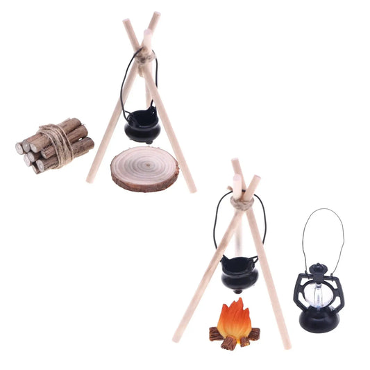 1/12 Doll House Camping Kits Scene Decor DIY Campfire for Holiday Photo Props Sand Table Scenery Dollhouse Micro Landscape