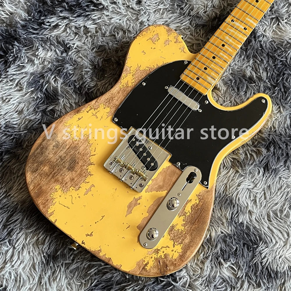 Handed heavy relics yellow electric guitar aged maple neck fretboard chrome hardware guitarra shipping quickly