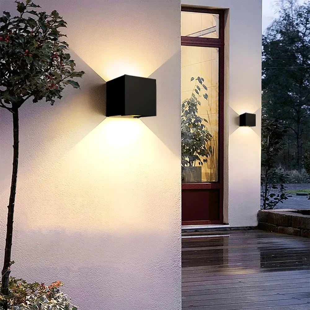 2 Pack LED Outdoor Wall Lights Exterior/Interior, Up and Down Lights IP65 Waterproof Wall Sconces, Square Aluminum Outdoor Wall