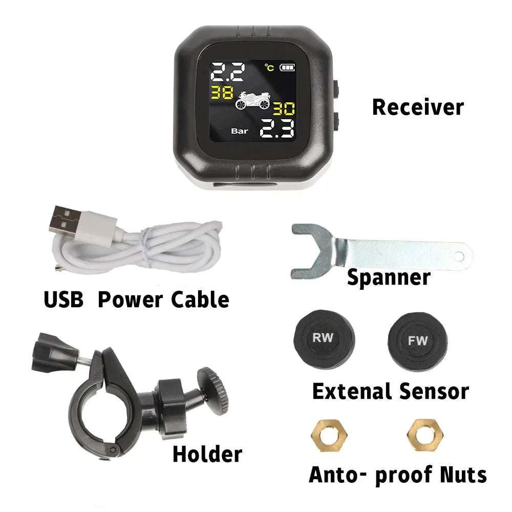 Universal Motorcycle TPMS Tire Pressure Monitoring For BMW R1200GS R1250GS G650GS F850GS Wireless LCD Display Shift For Status