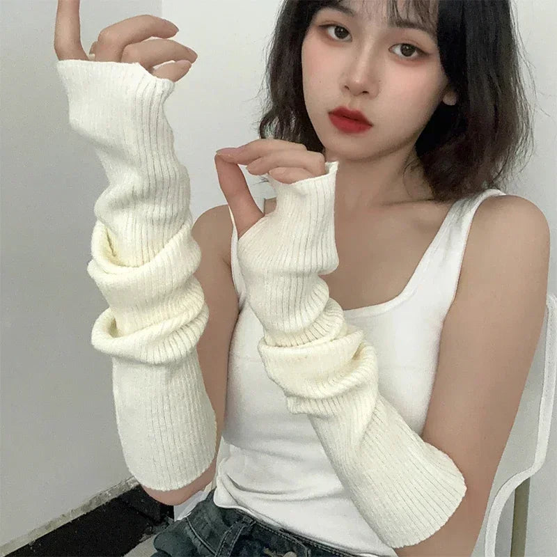 2024 New Spring Y2K Sweet Knitted Arm Warmers Long Sleeve Fingerless Gloves Harajuku Girls Punk Gothic Accessories Mittens