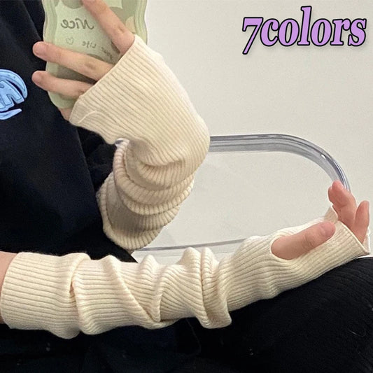 Ins Fingerless Mittens Women Knitted Gloves Cosplay Anime Gloves Winter Arm Warmers Punk Gothic Harajuku Knit Mitten Arm Sleeves