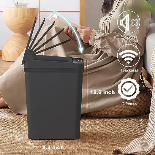 12L Black Smart Trash Can Waterproof Automatic Sensor Garbage Can for Bathroom Kitchen Toilet Motion Sensor Trash Can Smart Home