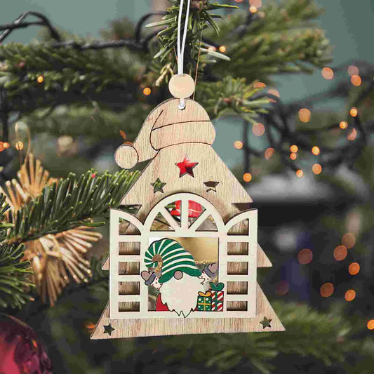 12 Pcs Christmas Tree Wooden Pendants Ornaments House Tiered Tray Decor Hanging The Gift Gifts for Stocking Stuffers Xmas