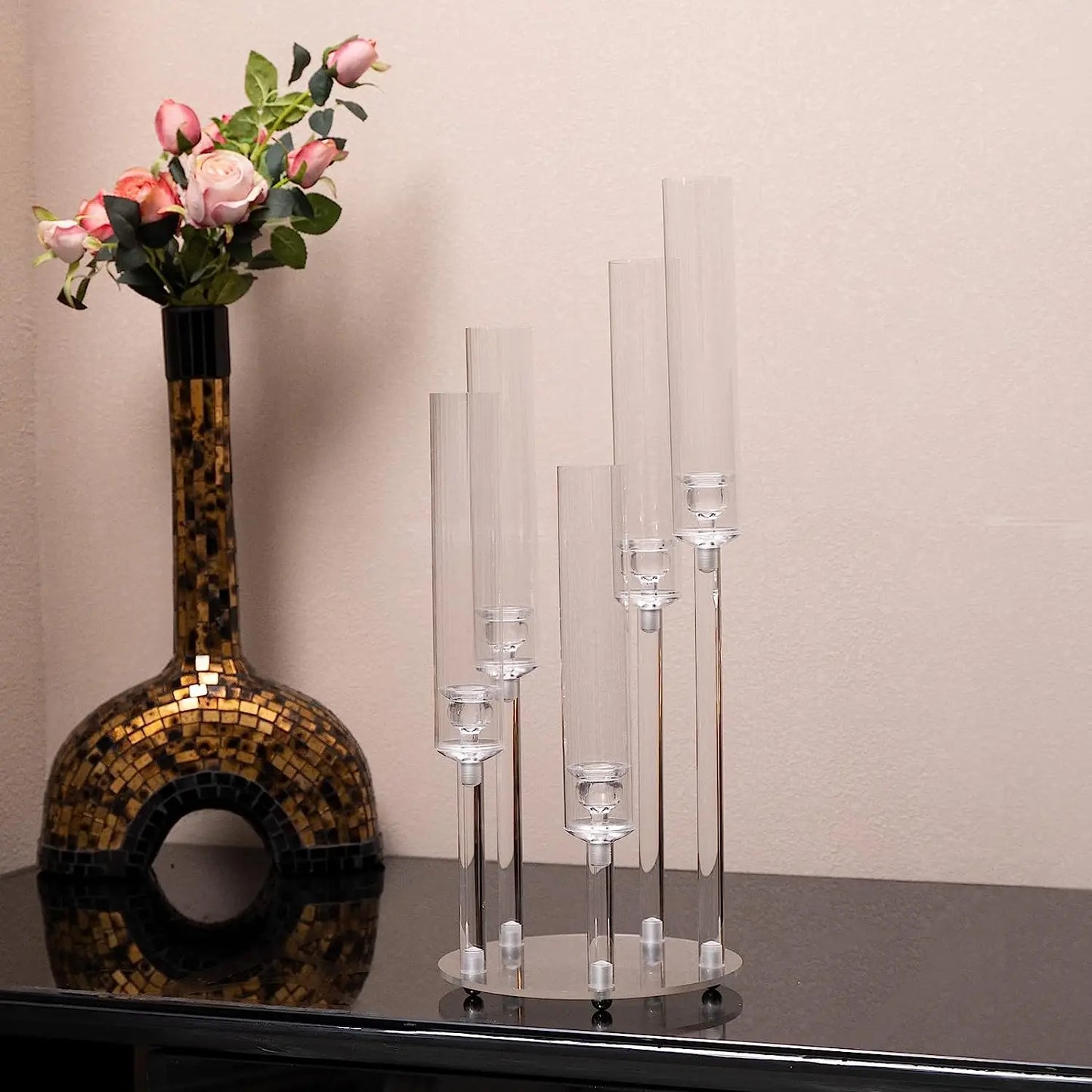 5set /10 set 5 Arms Acrylic Clear Candelabra  Candlesticks Candle Holders with Acrylic Party Table Decoration