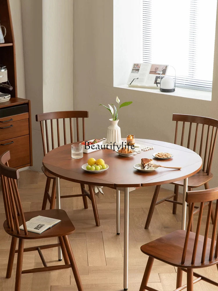 Japanese retractable folding dining table small apartment walnut log style all solid wood square table