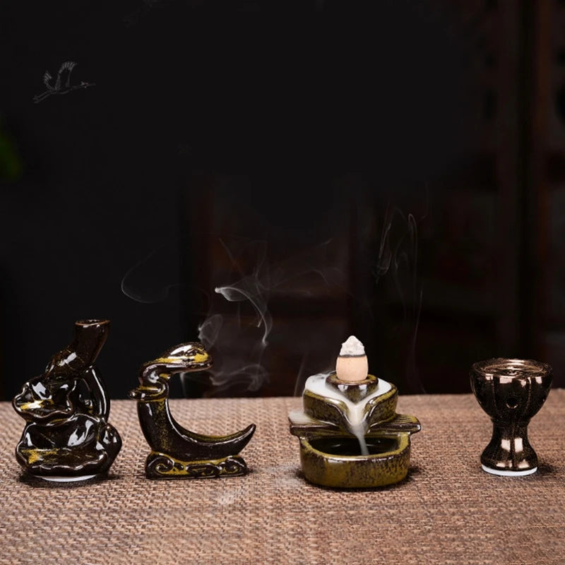 Waterfall Incense for Burner Ceramic Backflow Incense Holder Fountain Backflow Incense Cones for Home Office Decor Housewarming