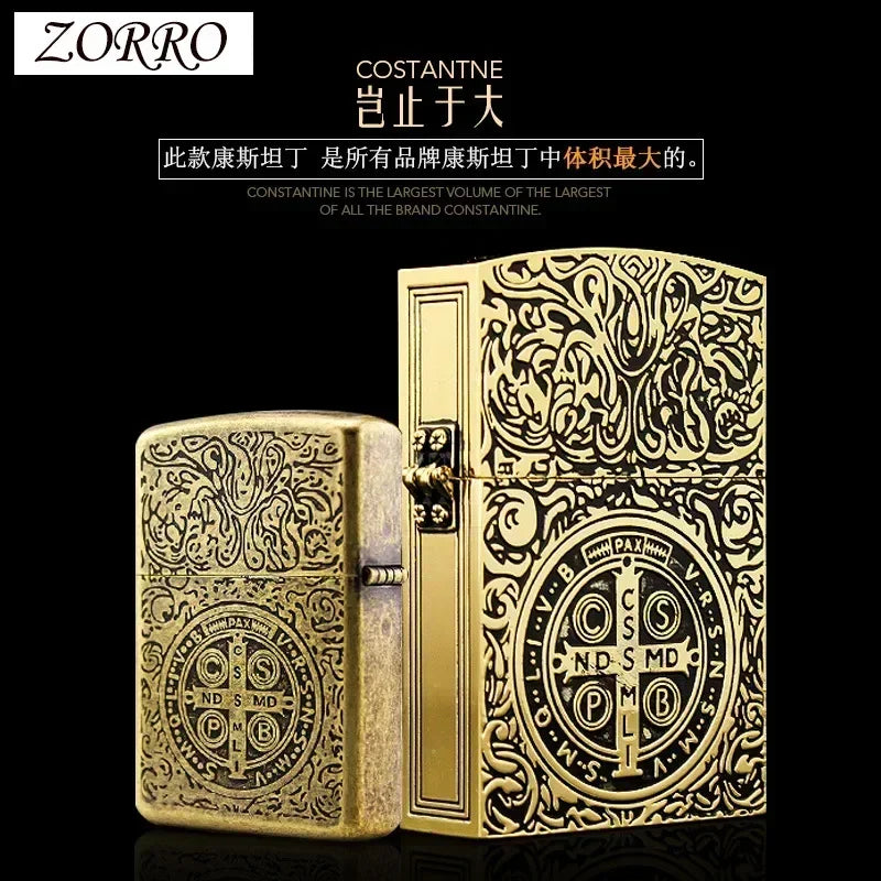 ZORRO Retro High End Waterproof Sealed Armor Constantine Kerosene Lighter Hinge Metal Petrol Lighter Men's Gift For Collection